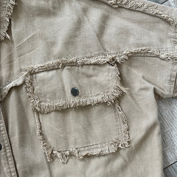 Tan ROCK & ROLL Button-Up Shirt with Frayed Edges - Picture 3 of 7